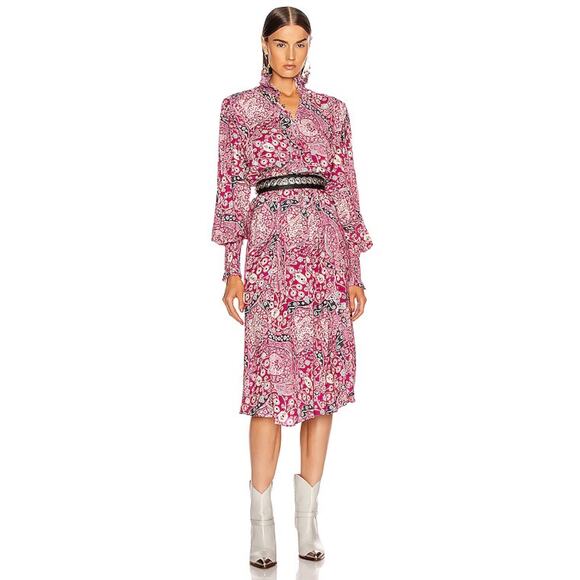 Isabel Marant Etoile Cescott Fuchsia Print Midi Dress 36 EU 2-4 US - Picture 1 of 7